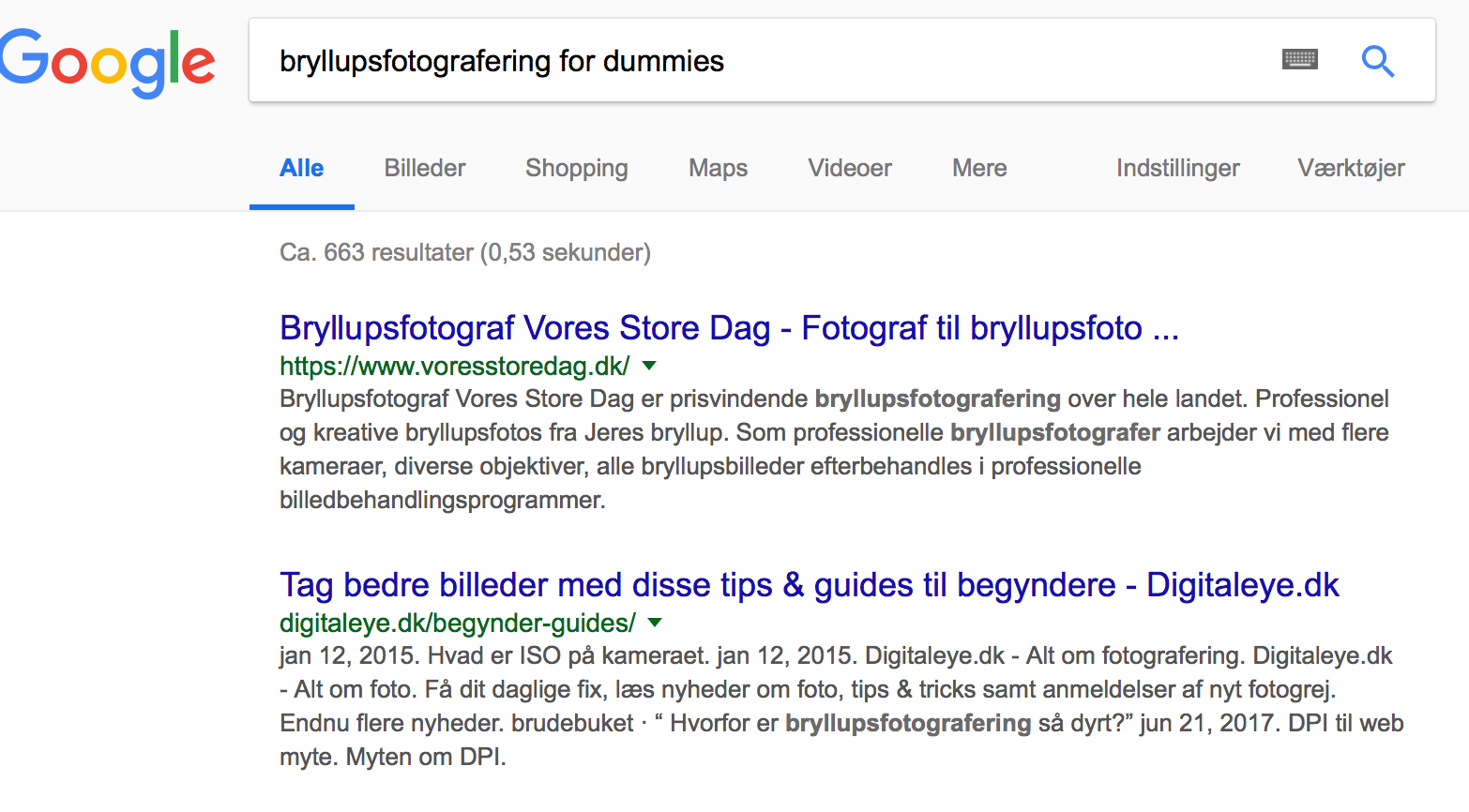 Videndeling bryllupsfotografering søgeresultater
