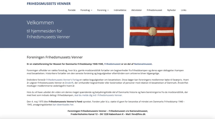 Hjemmeside til forening, Frihedsmuseets Venner