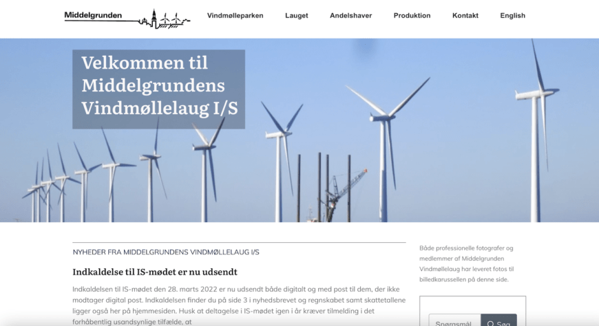 Hjemmeside til forening, Middelgrundens Vindmøllelaug