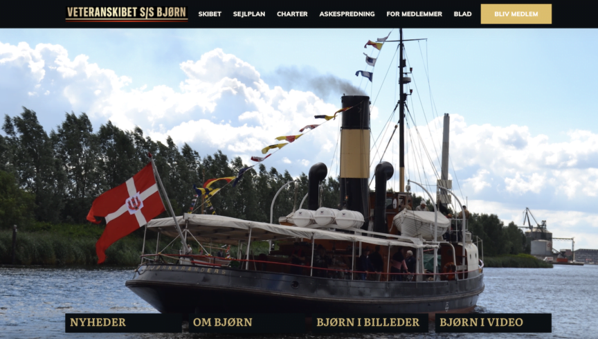 Hjemmeside til forening, din forenings hjemmeside – eksemplet er fra veteranskibsforeningen S/S Bjørn, Helsingør