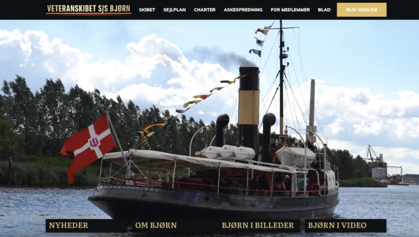 Hjemmeside til forening, din forenings hjemmeside – eksemplet er fra veteranskibsforeningen S/S Bjørn, Helsingør